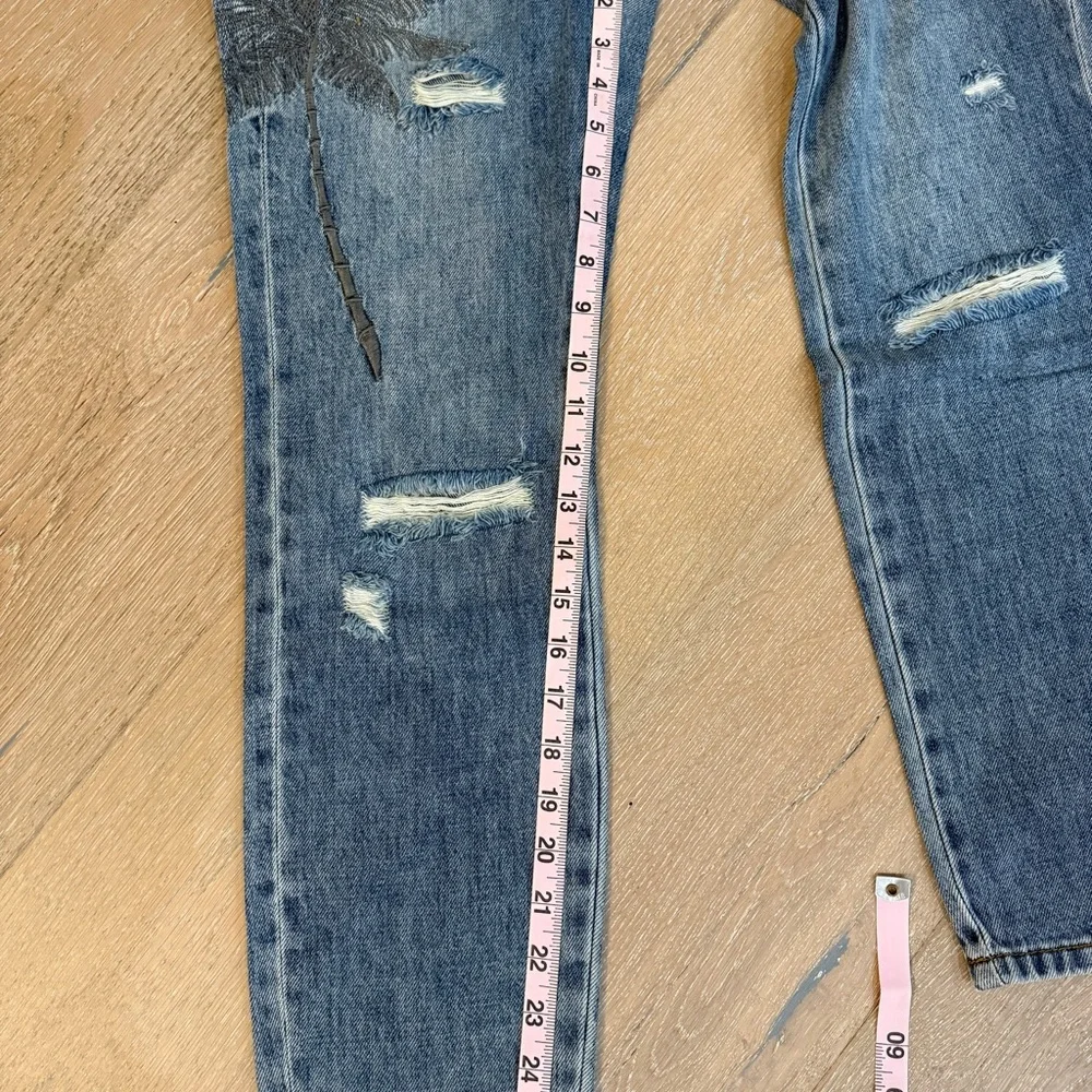 Free People Sandrine Rose denim jeans Palm Tree Embroidered size 26 NWT